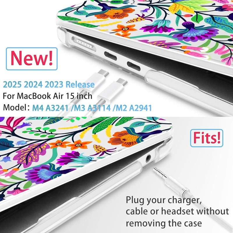 Mektron مصمم لجهاز MacBook Air 15 بوصة M4 A3241 /M3 A3114 /M2 A2941 لعام 2025/2024/2023، غلاف صلب بلاستيكي مطبوع مع شاشة Liquid Retina بحجم 15.3 بوصة وTouch ID، زهور ملونة زاهية - Image 2